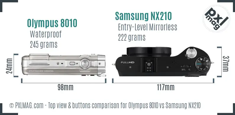 Olympus 8010 vs Samsung NX210 top view buttons comparison