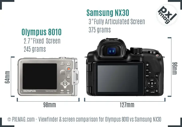 Olympus 8010 vs Samsung NX30 Screen and Viewfinder comparison