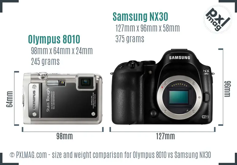 Olympus 8010 vs Samsung NX30 size comparison