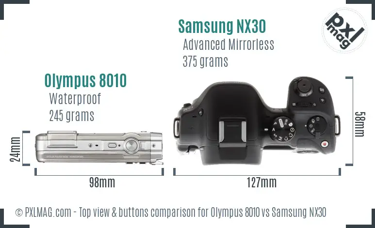 Olympus 8010 vs Samsung NX30 top view buttons comparison