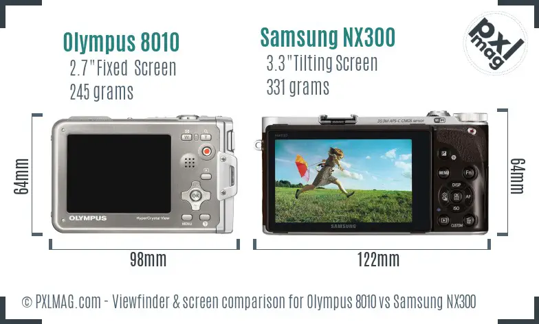 Olympus 8010 vs Samsung NX300 Screen and Viewfinder comparison
