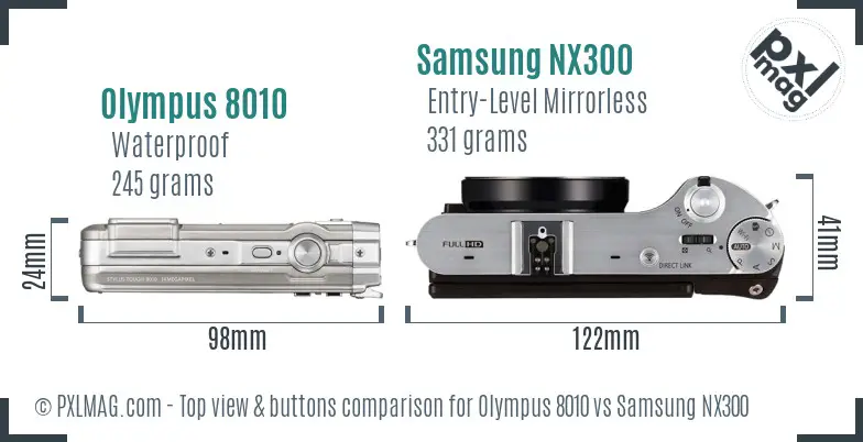 Olympus 8010 vs Samsung NX300 top view buttons comparison