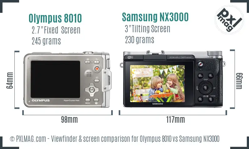 Olympus 8010 vs Samsung NX3000 Screen and Viewfinder comparison