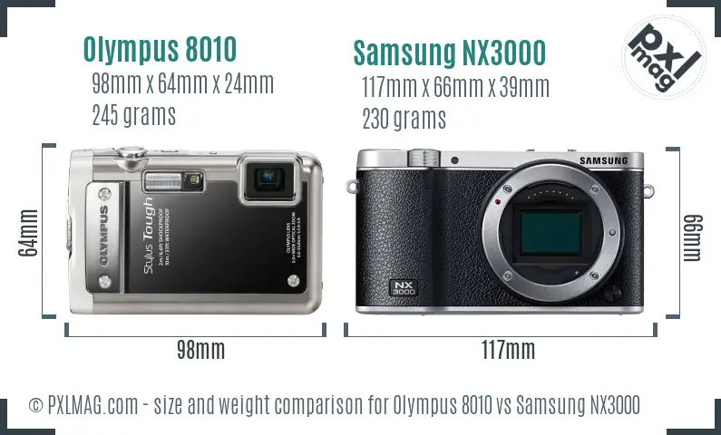 Olympus 8010 vs Samsung NX3000 size comparison