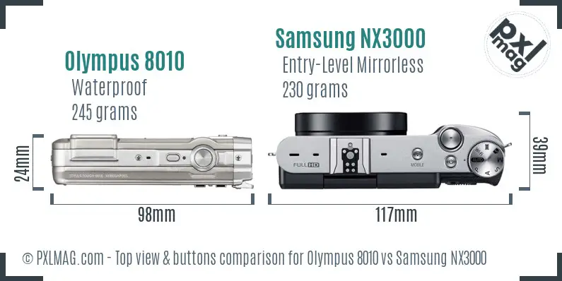 Olympus 8010 vs Samsung NX3000 top view buttons comparison