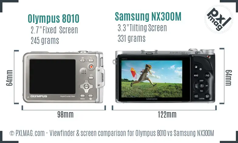Olympus 8010 vs Samsung NX300M Screen and Viewfinder comparison