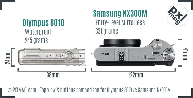 Olympus 8010 vs Samsung NX300M top view buttons comparison