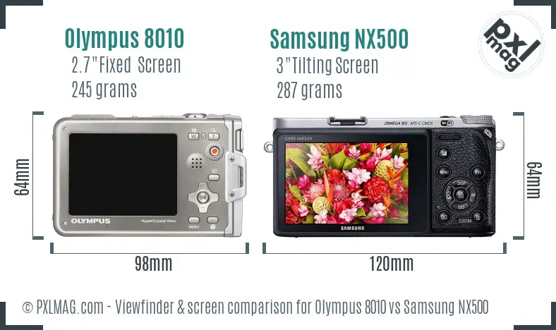 Olympus 8010 vs Samsung NX500 Screen and Viewfinder comparison