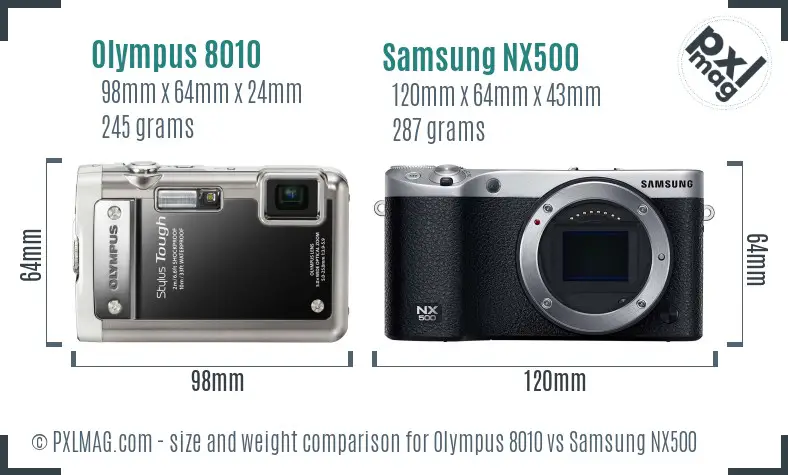 Olympus 8010 vs Samsung NX500 size comparison