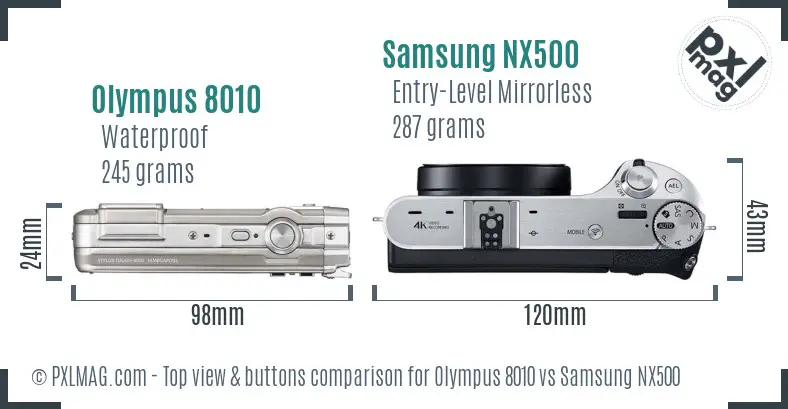Olympus 8010 vs Samsung NX500 top view buttons comparison