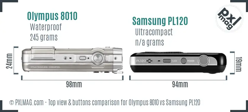 Olympus 8010 vs Samsung PL120 top view buttons comparison