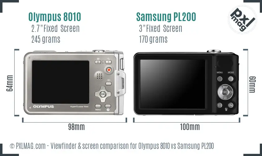 Olympus 8010 vs Samsung PL200 Screen and Viewfinder comparison