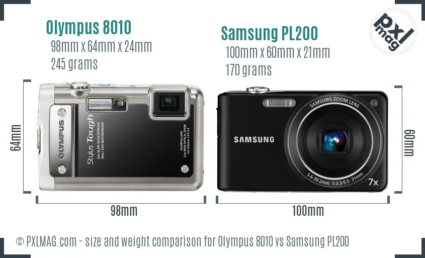 Olympus 8010 vs Samsung PL200 size comparison