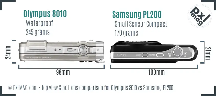 Olympus 8010 vs Samsung PL200 top view buttons comparison
