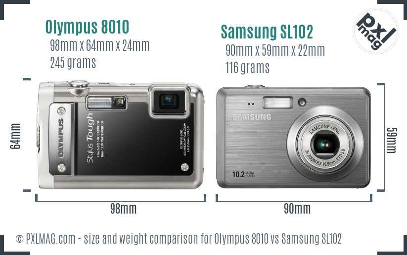 Olympus 8010 vs Samsung SL102 size comparison