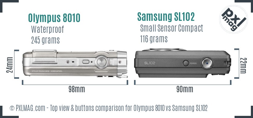 Olympus 8010 vs Samsung SL102 top view buttons comparison