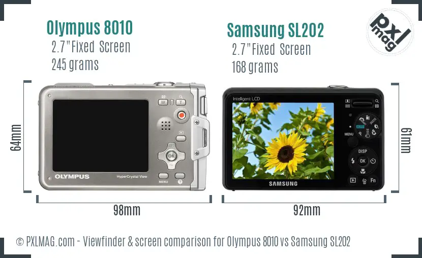 Olympus 8010 vs Samsung SL202 Screen and Viewfinder comparison