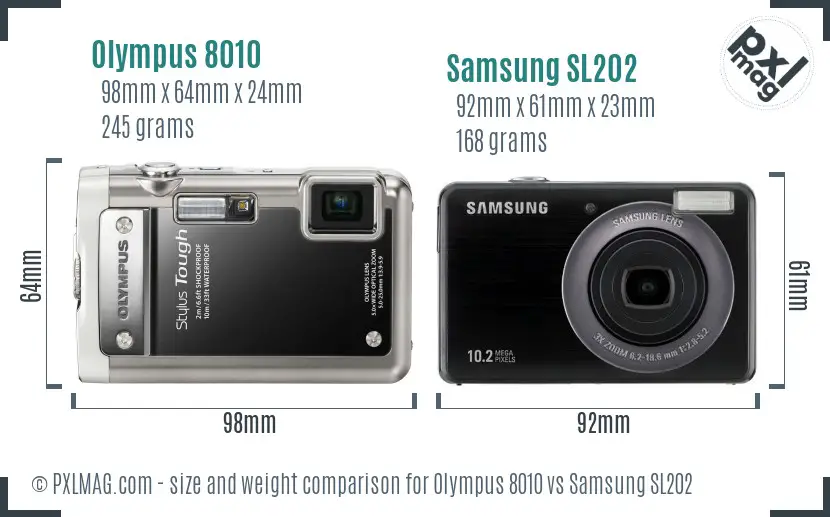 Olympus 8010 vs Samsung SL202 size comparison