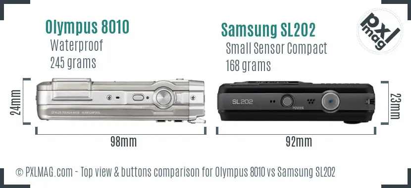 Olympus 8010 vs Samsung SL202 top view buttons comparison