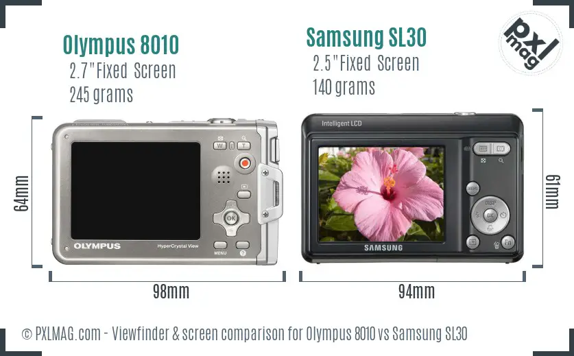Olympus 8010 vs Samsung SL30 Screen and Viewfinder comparison