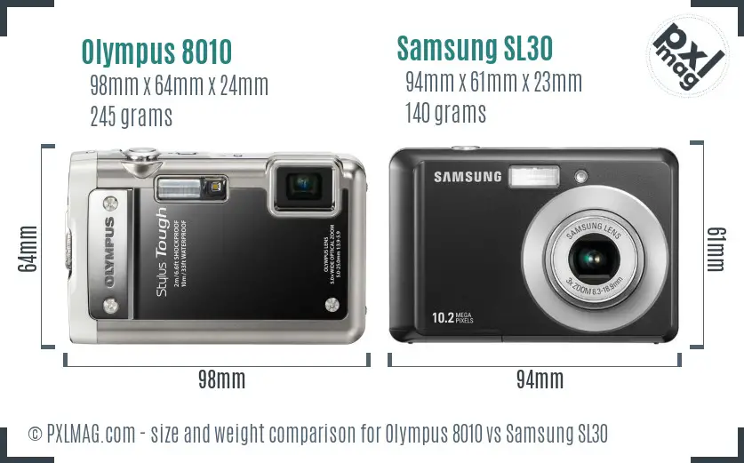 Olympus 8010 vs Samsung SL30 size comparison