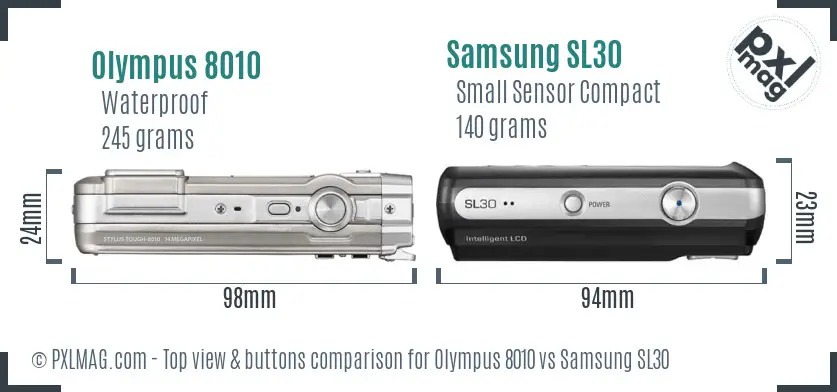 Olympus 8010 vs Samsung SL30 top view buttons comparison