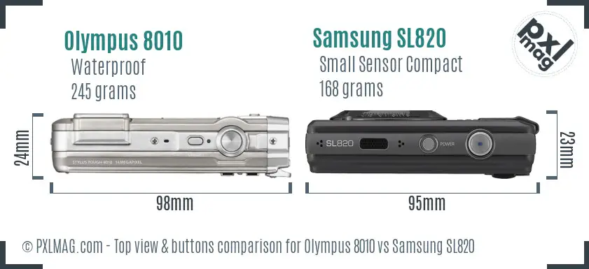 Olympus 8010 vs Samsung SL820 top view buttons comparison Olympus 8010 vs Samsung SL820 top view buttons comparison