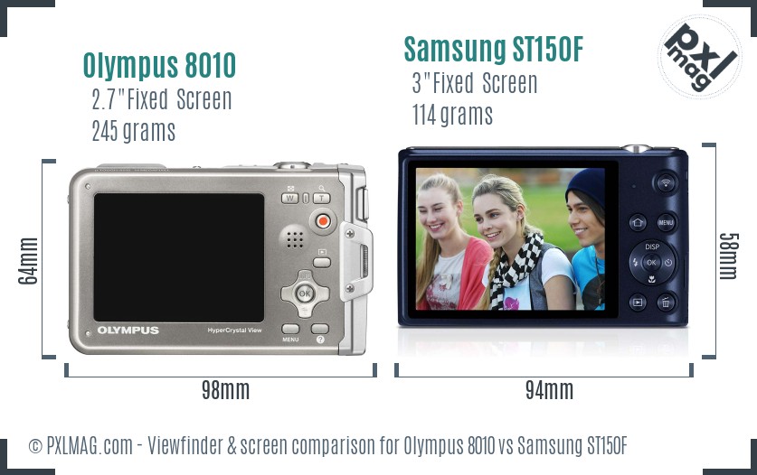 Olympus 8010 vs Samsung ST150F Screen and Viewfinder comparison