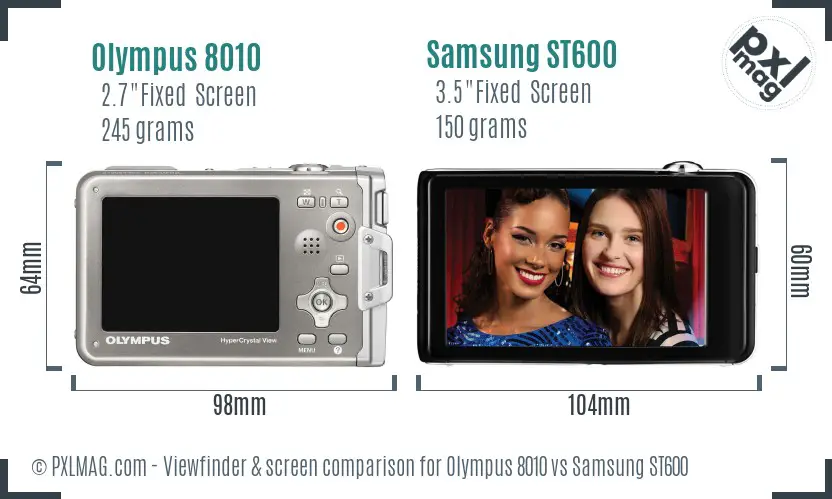 Olympus 8010 vs Samsung ST600 Screen and Viewfinder comparison