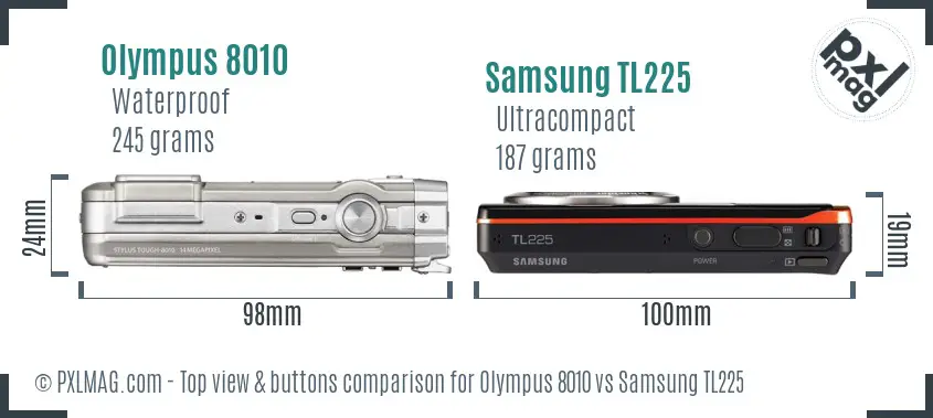Olympus 8010 vs Samsung TL225 top view buttons comparison Olympus 8010 vs Samsung TL225 top view buttons comparison