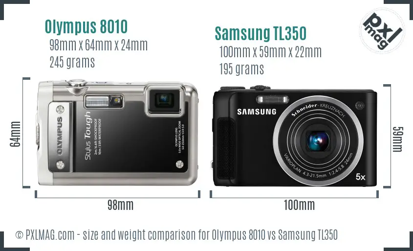 Olympus 8010 vs Samsung TL350 size comparison