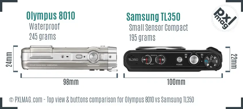 Olympus 8010 vs Samsung TL350 top view buttons comparison