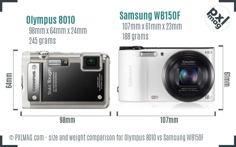 Olympus 8010 vs Samsung WB150F size comparison
