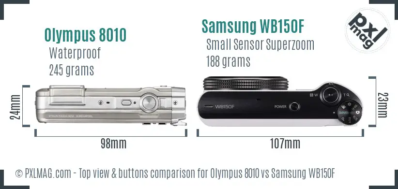 Olympus 8010 vs Samsung WB150F top view buttons comparison