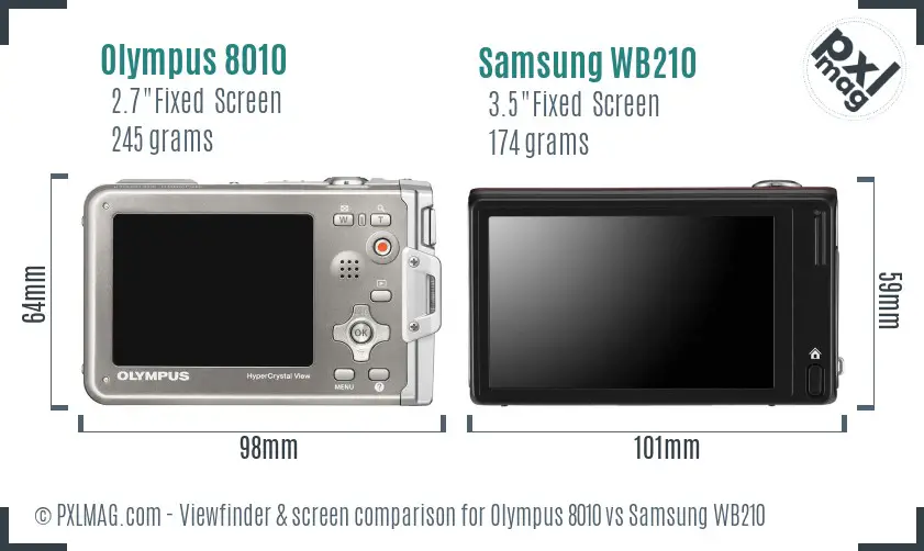 Olympus 8010 vs Samsung WB210 Screen and Viewfinder comparison