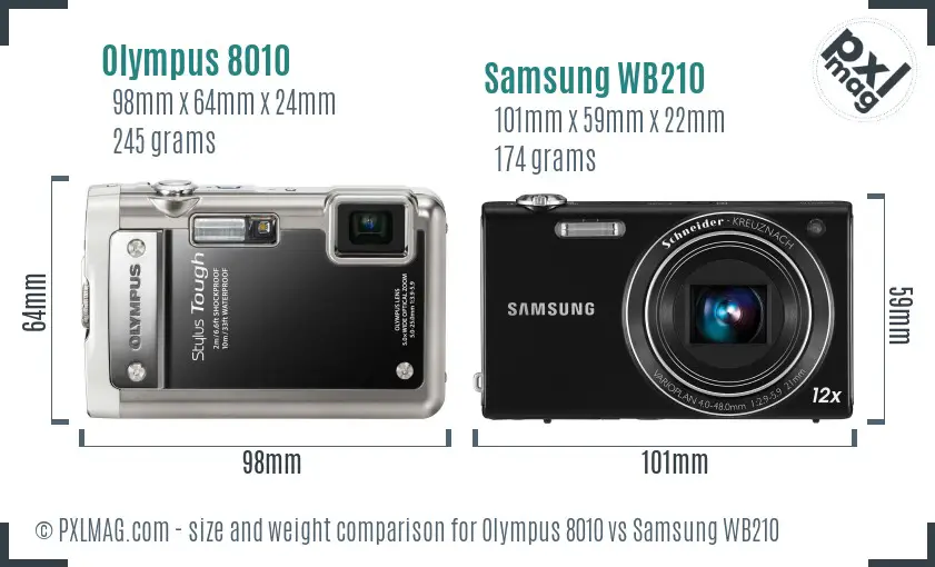 Olympus 8010 vs Samsung WB210 size comparison