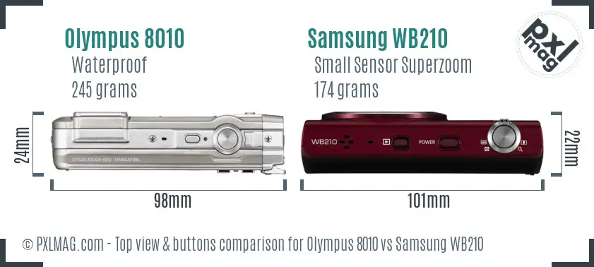 Olympus 8010 vs Samsung WB210 top view buttons comparison