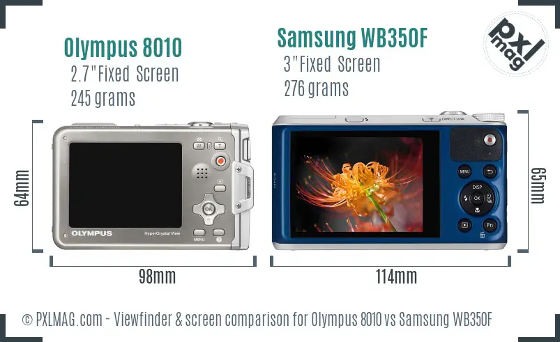 Olympus 8010 vs Samsung WB350F Screen and Viewfinder comparison