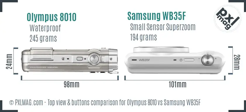 Olympus 8010 vs Samsung WB35F top view buttons comparison