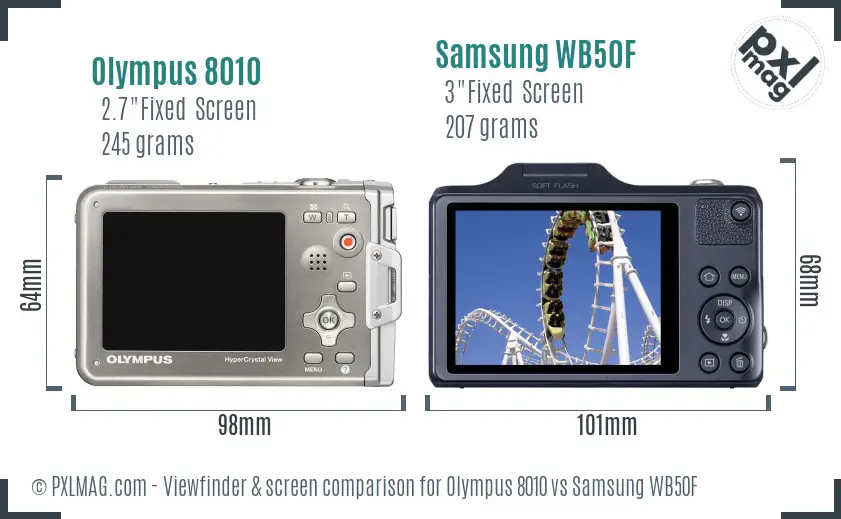Olympus 8010 vs Samsung WB50F Screen and Viewfinder comparison