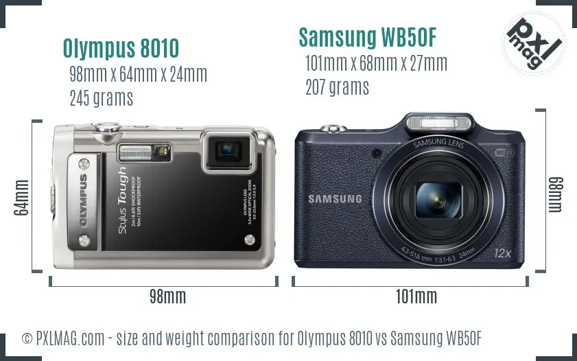 Olympus 8010 vs Samsung WB50F size comparison