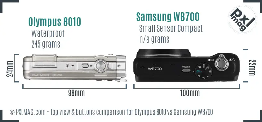 Olympus 8010 vs Samsung WB700 top view buttons comparison Olympus 8010 vs Samsung WB700 top view buttons comparison