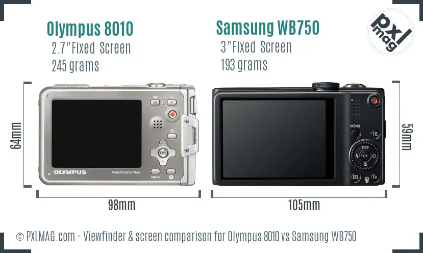 Olympus 8010 vs Samsung WB750 Screen and Viewfinder comparison