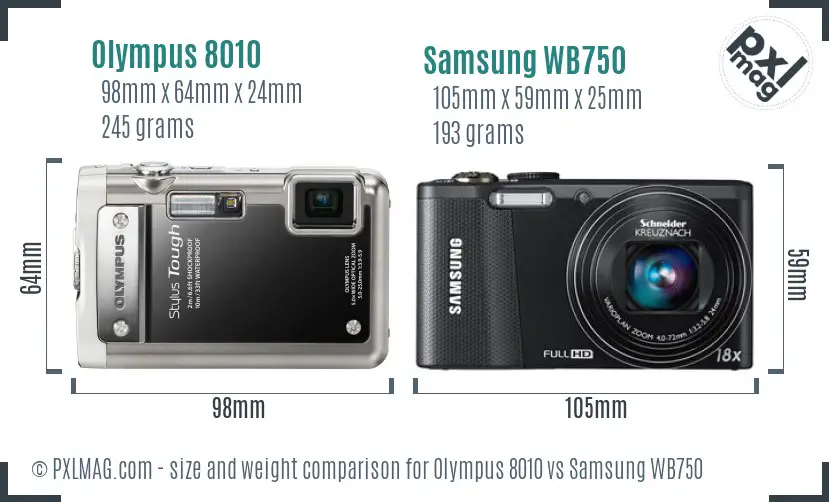 Olympus 8010 vs Samsung WB750 size comparison