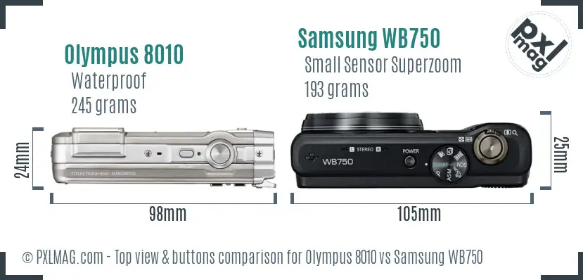 Olympus 8010 vs Samsung WB750 top view buttons comparison