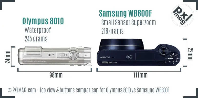 Olympus 8010 vs Samsung WB800F top view buttons comparison Olympus 8010 vs Samsung WB800F top view buttons comparison