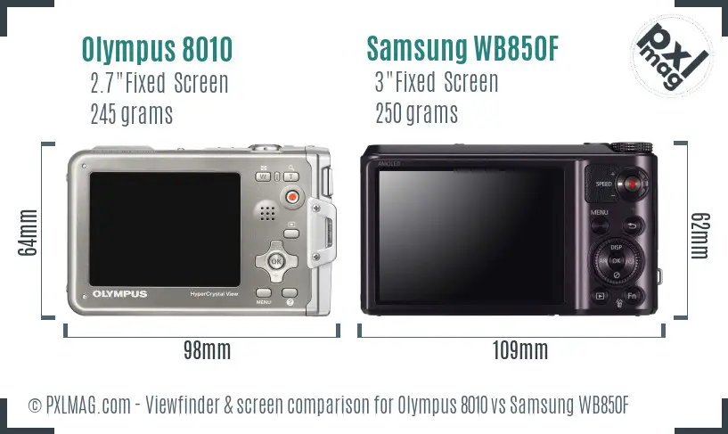 Olympus 8010 vs Samsung WB850F Screen and Viewfinder comparison