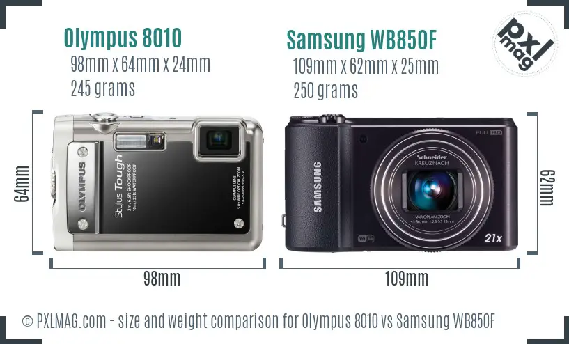 Olympus 8010 vs Samsung WB850F size comparison