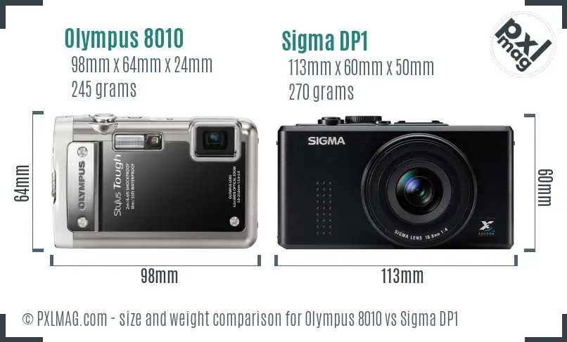 Olympus 8010 vs Sigma DP1 size comparison