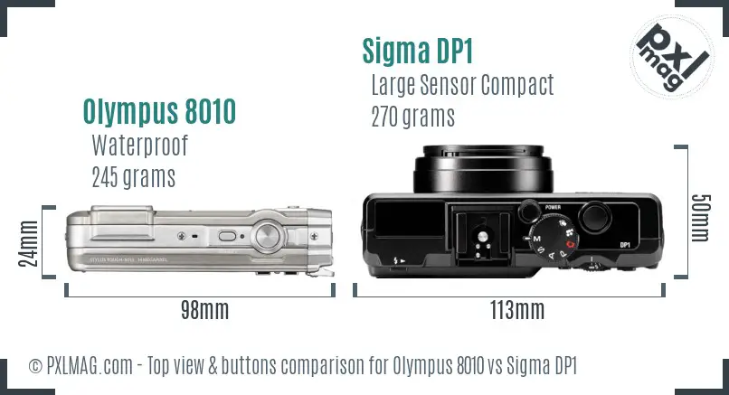 Olympus 8010 vs Sigma DP1 top view buttons comparison
